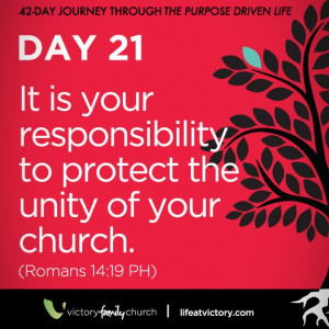 ... you personally doing to protect unity in your church family right now