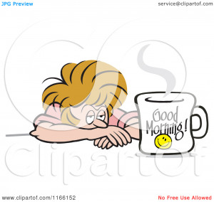 Cartoon of a Tired Woman Glaring at a Good Morning Coffee Mug ...