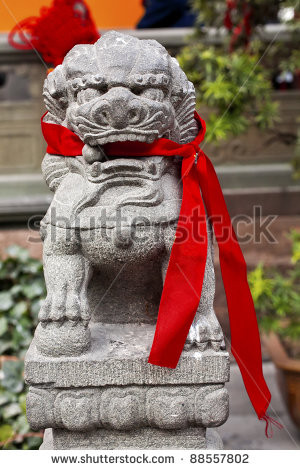 Stone Dragon Red Ribbons Buddhist Sayings Jade Buddha Temple Jufo Si ...