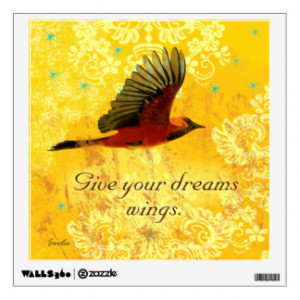 Dreams Inspirational Quote Red Black Bird Yellow Room Decal