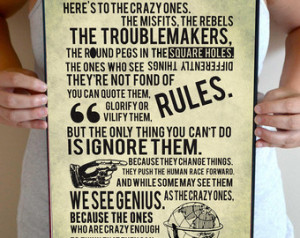 Here's to the Crazy Ones Quote Art Print, Steve Jobs Quote, Typography ...