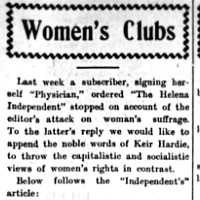 Women’s Clubs,” quotes from a Helena Independent article where the ...