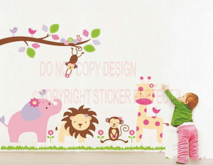Lion Monkey Elephant Stickers Nursery PEEL and STICK cute quotes ...