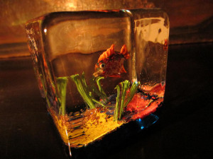 Murano Glass Italian Block Fish Sculpture Paperweight For Sale picture