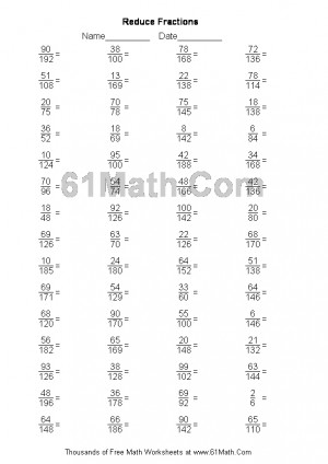 Reducing Fractions Worksheet