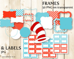 Dr. Seuss Digital frames clipart, digital labels, PNG and JPGs ...