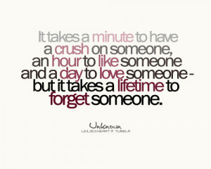 It takes a minute to have a crush on someone, an hour to like someone ...