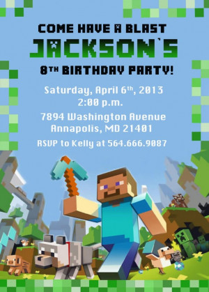 Minecraft Birthday Party Invitation -Digital Printable File