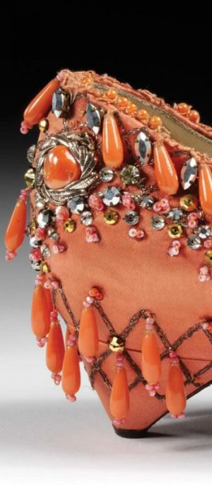 Shoe, Roger Vivier for Christian Dior. Gold braid and glass beads ...