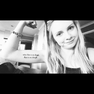 dreadful quote tattoo on inner girl bicep quote tattoos bicep tattoos ...