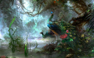fantasy artistic paintings trees forest landscapes birds animals ...