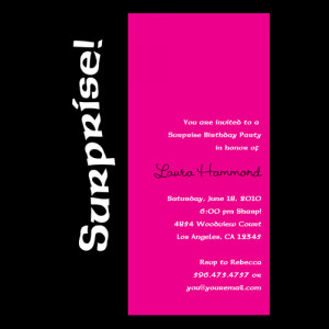 Sideway Surprise Party Invitations: Pink and Black