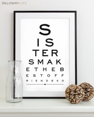 Maid of Honor Gift For Sister Art Print Eye Chart - quote art ...