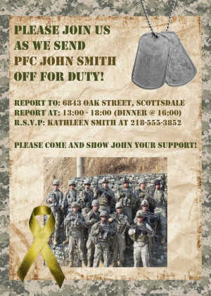Soldier Send Off Party Invitation 5X7 or 4x6 for Deployment, Basic ...