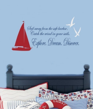 Sailboat and Seagulls Nautical Vinyl Decal phrase wall words quote