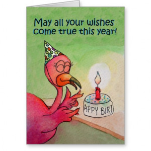 Pink Flamingo Happy Birthday Wish Whimsical Greeting Card