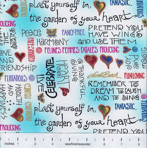 Fabulous-Felines-Laurel-Burch-CAT-QUOTES-Text-Pale-Aqua-Fabric-By-the ...