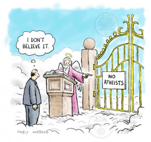 Atheism cartoon – an atheist at the gates of heaven