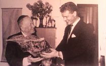Agnon (left), receiving the Nobel Prize, 1966