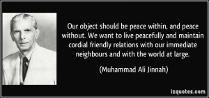 , and peace without. We want to live peacefully and maintain cordial ...