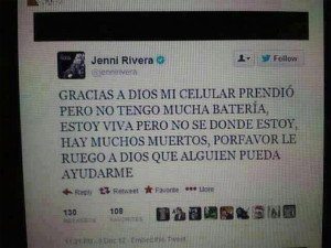 El supuesto Mensaje en Twitter de Jenni Rivera en Logica es Falso