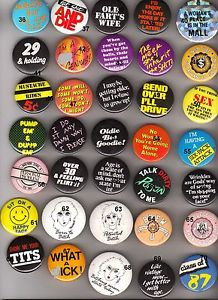 VINTAGE-BUTTONS-WITH-SAYINGS-ORGINALS-1980s-licensed-pin-number-36-one ...