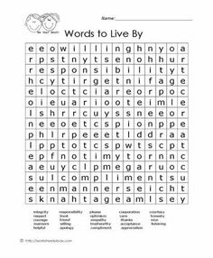 Wordsearch for Good Character Words More