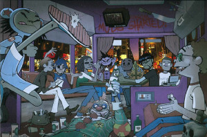 photo inside the Winnebago during one of the band's tours