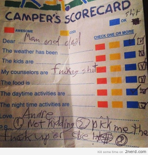 Camp Scorecard, apparently the camp is shitty.
