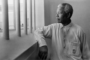 Nelson Mandela re-visits his old cel, Robben Island, 1994 Â©Jurgen ...