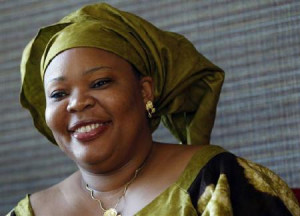 Nobel Peace Prize winner Leymah Gbowee smiles during an interview in ...