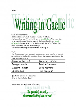 gaelic writing worksheet
