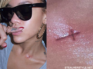 In March 2012, Rihanna got a small and simple cross tattooed on her ...