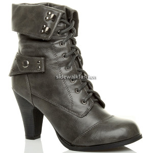 Details about WOMENS BLACK MILITARY COMBAT ARMY HEEL BOOTS SIZE
