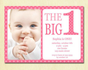 ... Printable Custom Invite - Pink Polka Dots - 1 year old - 1st Birthday
