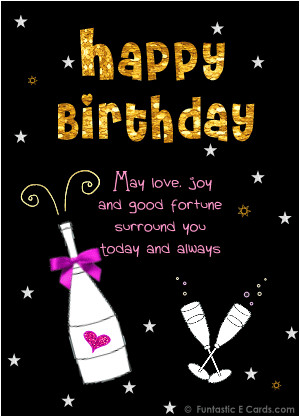 Happy birthday card with 50 golden years image and sparkling champagne