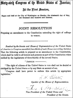 House Joint Resolution 1 proposing the 19th amendment to the states