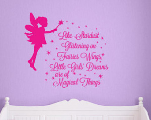 Girls fairy wall quote decal, stard ust on pixie wings DB353 ...