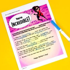Mrs. Incredible Mother's Day Fill-It-In Card
