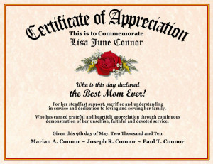 Certificate of Appreciation for Mother