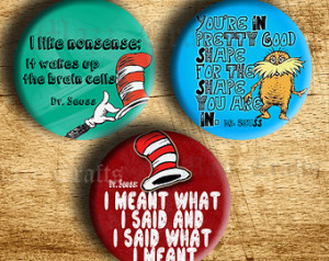 quotes inspired handmade pin back button badge 1 inch cat in the hat ...
