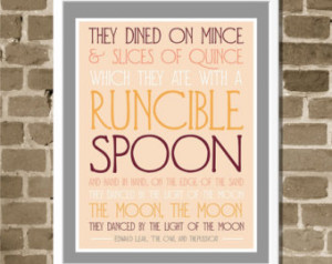 Gray Runcible Spoon Quote Typography Print - Pink and Orange Kitchen ...
