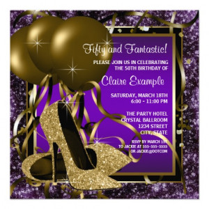 Purple and Gold High Heels Womans Birthday Party Custom Invitations