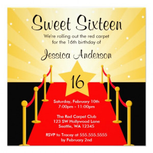Red Carpet Hollywood Sweet 16 Birthday Party Invite