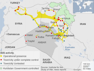 ISIS controlled territory in June. BBC