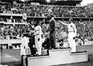 Jesse Owens on Gold Medal podium. Berlin Olympics (1936). Photograph ...
