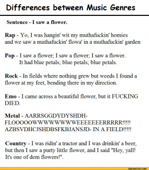 Differences between Music GenresSentence -1 saw a flower.Rap - Yo, I ...