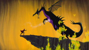 Prince throwing sword into Dragon Maleficent (Sleeping Beauty)