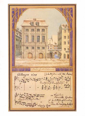 Gewandhaus in Leipzig, watercolor by Felix Mendelssohn Bartholdy