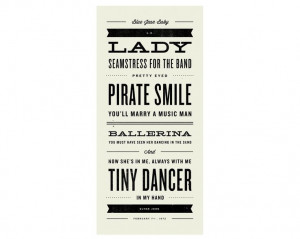 ELTON JOHN Inspired, Tiny Dancer Lyric Poster - 7 x 15 Typography Art ...